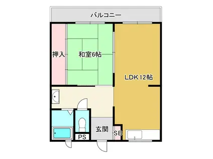 新大阪グランドハイツ(1LDK/3階)の間取り写真