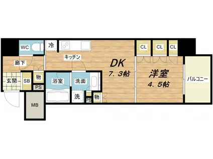 ザ・パークハビオ堂島(1DK/2階)の間取り写真