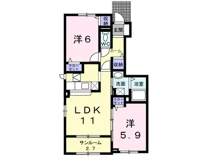 フルール・ブランシュI(2LDK/1階)の間取り写真
