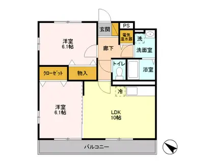 パークハイムA(2LDK/2階)の間取り写真