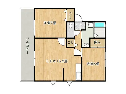 グレイスパルA棟(2LDK/2階)の間取り写真