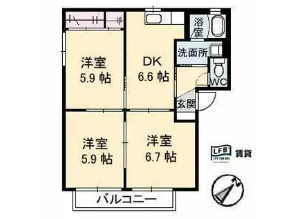 シャーメゾン神原D(3DK/2階)の間取り写真