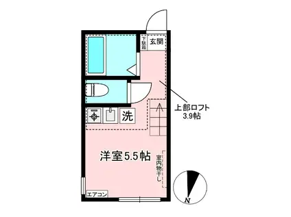 ユナイト東白楽マリオット・オペラ(ワンルーム/2階)の間取り写真