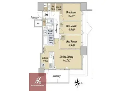 シティタワー東梅田パークフロント(3LDK/9階)の間取り写真