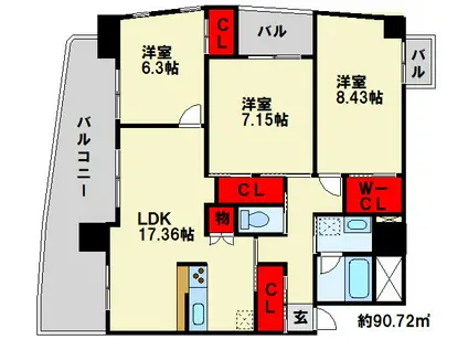 ラフィーネ上葛原(3LDK/13階)の間取り写真