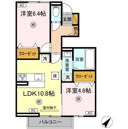 フォレストウッド A棟(2LDK/1階)の間取り写真