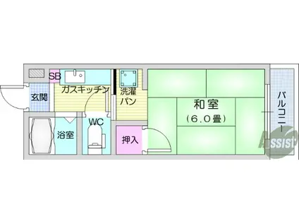 八木山グランドハイツ(1K/1階)の間取り写真