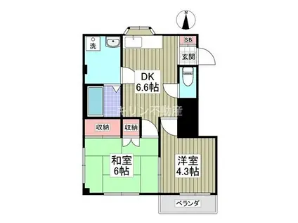 マンションモテギ(2K/3階)の間取り写真