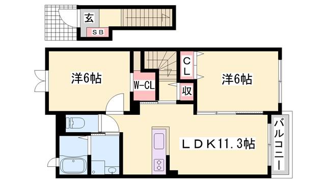 ミルキーウェイB(2LDK/2階)の間取り写真