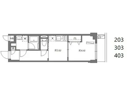 ワーフときわ台(1K/4階)の間取り写真
