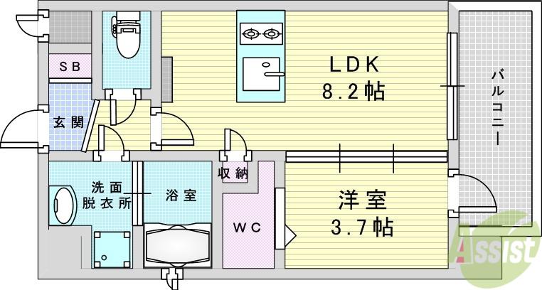 プランドール新北野(1LDK/8階)の間取り写真