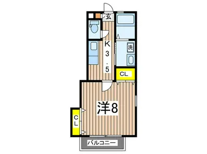 レジデンスM.M(1K/1階)の間取り写真