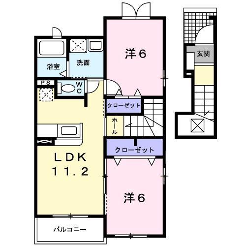 ポルテボヌール(2LDK/2階)の間取り写真