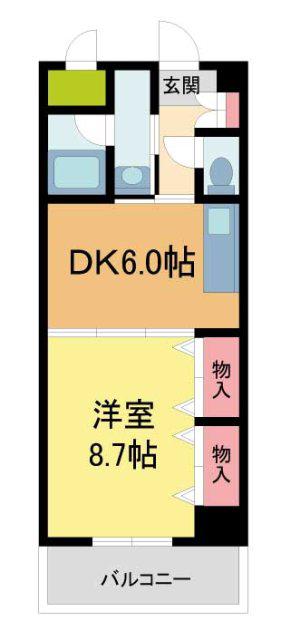ヴィラヴァレオカモトイースト(1DK/4階)の間取り写真