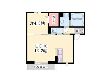 カザ オリーブ イースト(1LDK/1階)の間取り写真