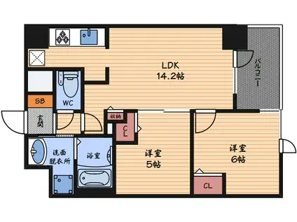 グリーンサイトミナミモリマチ(2LDK/9階)の間取り写真