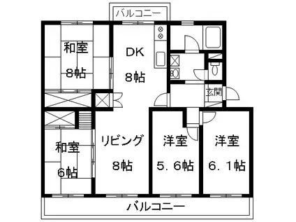 中央台ハイツ4号棟(4LDK/5階)の間取り写真