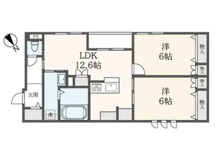 YUZU LINE(2LDK/2階)の間取り写真