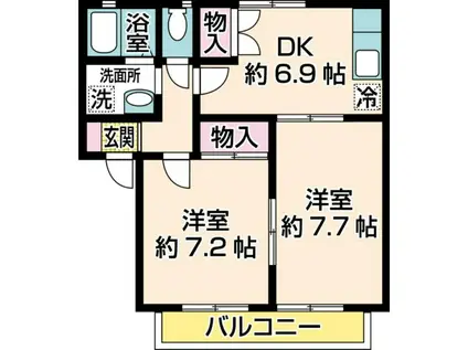 ノースエリア ガーデンタウン B(2DK/2階)の間取り写真