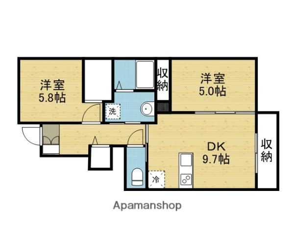 パークハイム巽南(2DK/1階)の間取り写真
