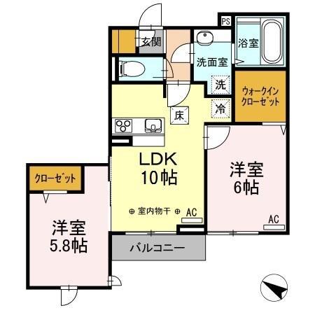 パレスグランディオーサ(2LDK/1階)の間取り写真