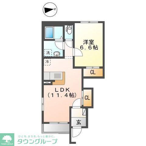 フランドール タック(1LDK/1階)の間取り写真