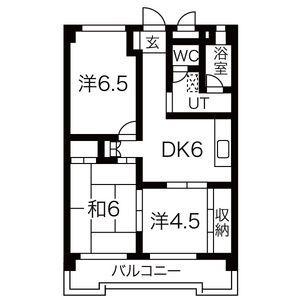 一社司ビル(3DK/4階)の間取り写真