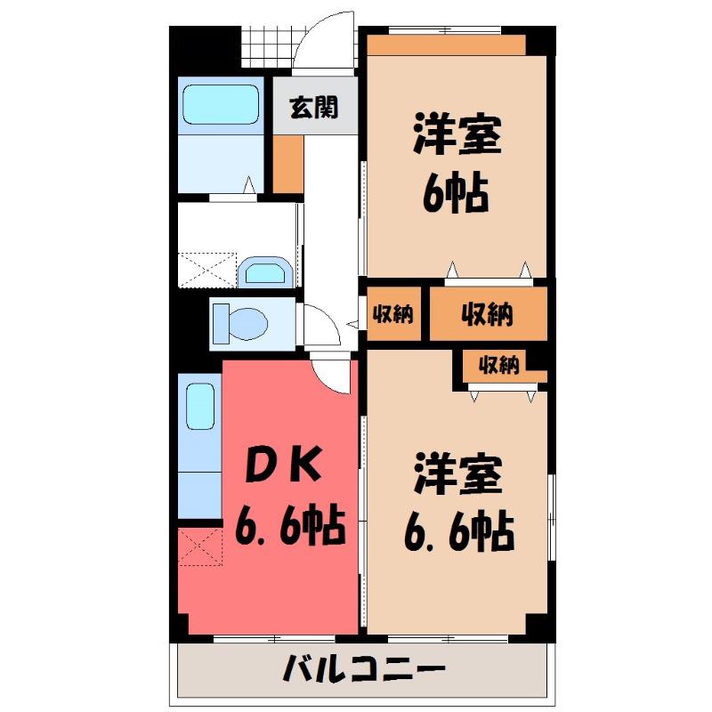 クリスタルKUMAGAYA-A(2DK/3階)の間取り写真
