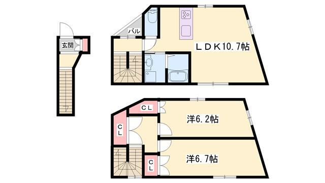 ブロンテ大久保駅前III(2LDK/1階)の間取り写真