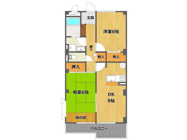 ヴァンベール東(2DK/2階)の間取り写真