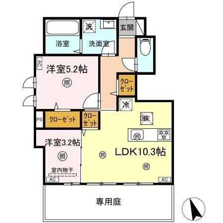 D-ROOM帯山(2LDK/1階)の間取り写真