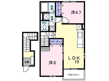 アーバン・エスパシオA(2LDK/2階)の間取り写真