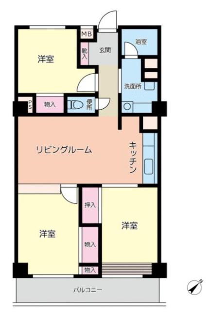 南平台マンション(3LDK/3階)の間取り写真