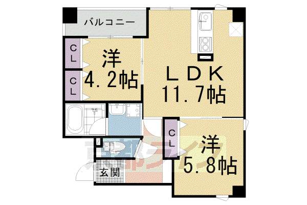GRAND LATTICE KAWARAMACHI SHICHIJO(2LDK/4階)の間取り写真