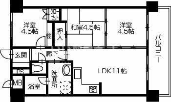 花房国分寺マンション(3LDK/3階)の間取り写真