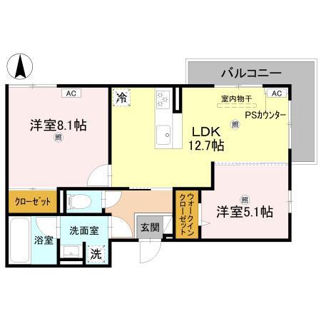 アレ・デ・フルール西向日駅前北棟(2LDK/2階)の間取り写真