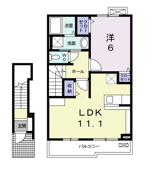 グラシアス(1LDK/2階)の間取り写真