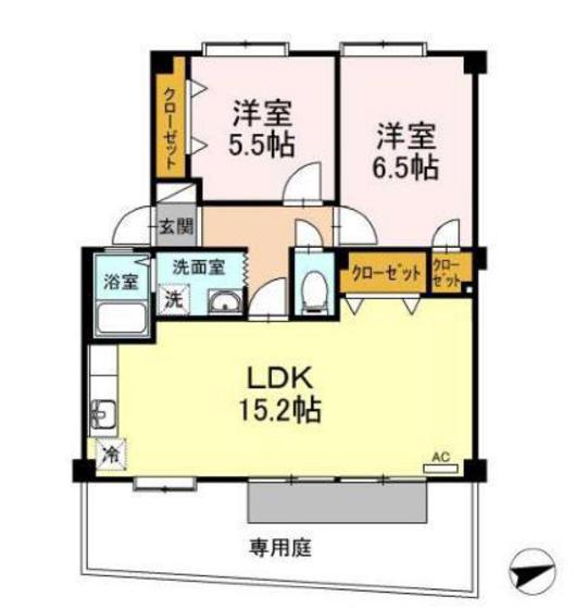 フォブールII中村(2LDK/1階)の間取り写真