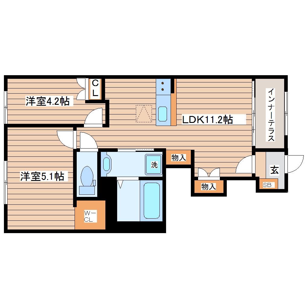 ヴァンベール壱番館(2LDK/1階)の間取り写真