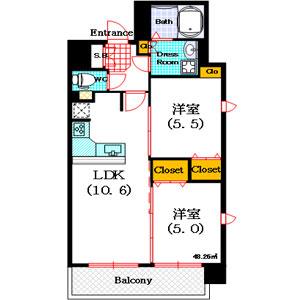 プレサンス松屋町駅前デュオ(2LDK/6階)の間取り写真