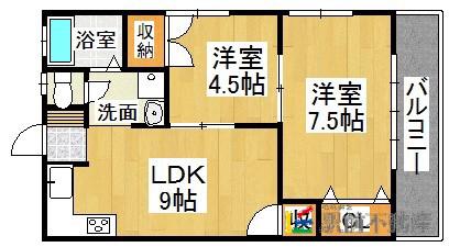 第一平田荘(2LDK/2階)の間取り写真