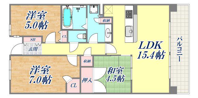 クレヴィアタワー神戸ハーバーランド(3LDK/22階)の間取り写真