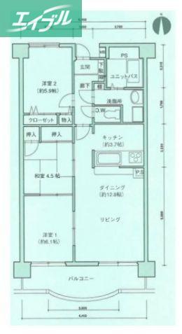 アマネセール下中野(3LDK/3階)の間取り写真