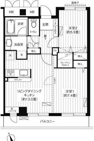 新御茶ノ水アーバントリニティ(2LDK/12階)の間取り写真