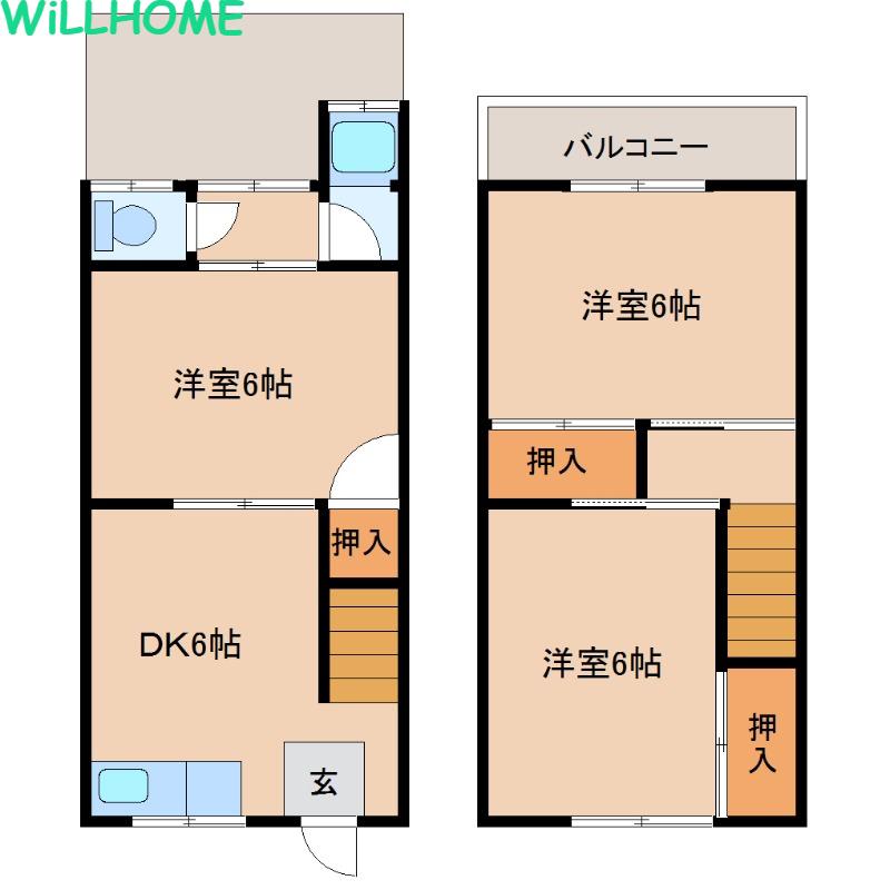 飛鳥マンション(3DK/2階)の間取り写真