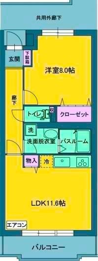 グリーングラスN(1LDK/2階)の間取り写真