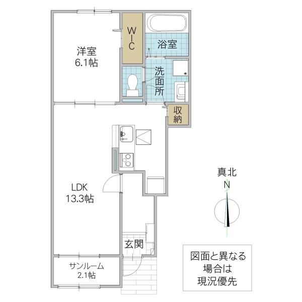 パークコートひたちなかEI(1LDK/1階)の間取り写真