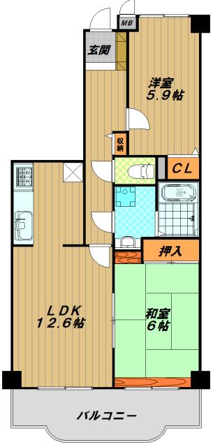 デメテル高取台(2LDK/9階)の間取り写真