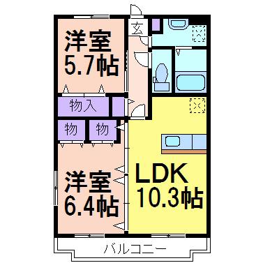 Y&Mラ・フォーレ栄町C棟(2LDK/2階)の間取り写真