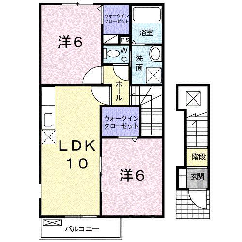 プリュム・ド・アンジュB(2LDK/2階)の間取り写真